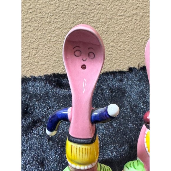 Vintage Ceramic Anthropomorphic Running Spoon & Fork  Salt And Pepper Figurines - Picture 4 of 8